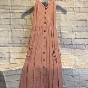 Elegant Pink Button-Down Maxi Dress